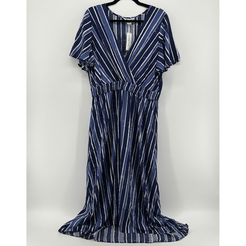 Tommy Bahama Fan Fair Stripe Maxi Dress Island Navy Blue L NWT Coastal Resort